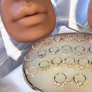 Daith Septum Earrings Nose Ring 8mm Piercing Jewellery Tragus Hoop Cartilage Shiny Zircon CZ Snug 20G Silver Surgical Stainless Steel UK