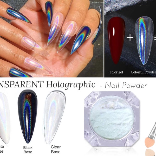 White Holographic Nail Chrome Powder Transparent Effect Clear Unicorn Rainbow Shiny Nails Sparkly Dust Glass Shimmer Not Glitter Summer