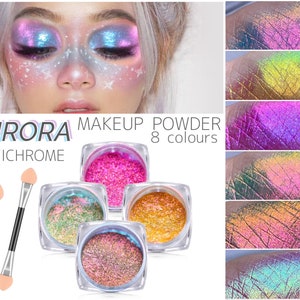 Aurora Multichrome Makeup Unicorn Pigment Eyeshadow Face Body Shimmer Rainbow Colour Shifting Chameleon Multi Chrome Loose Color Powder Eye image 1