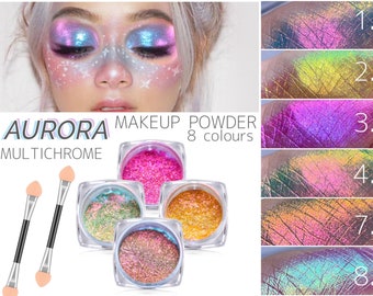 Aurora Multichrome Makeup Unicorn Pigment  Eyeshadow Face Body Shimmer Rainbow Colour Shifting Chameleon Multi Chrome Loose Color Powder Eye