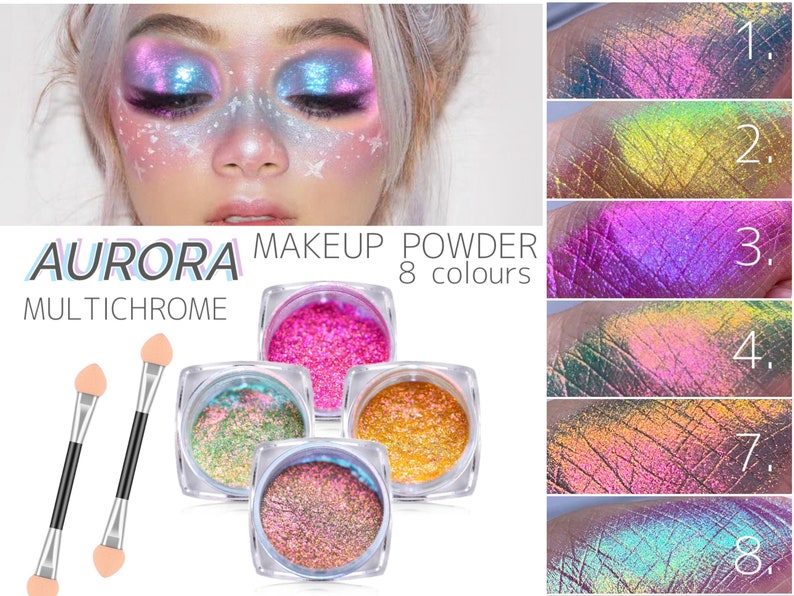 Aurora Multichrome Makeup Unicorn Pigment Eyeshadow Face Body Shimmer Rainbow Colour Shifting Chameleon Multi Chrome Loose Color Powder Eye image 1