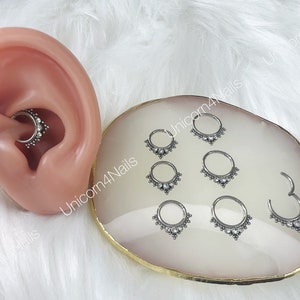 Hoop Clicker Septum & Daith Piercing Earrings Nose Snug Ring 8mm 10mm Cartilage Silver 16G Silver Stainless Steel Crystal CZ 1.2mm Quality
