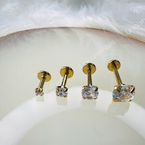 Cartilage Earrings Stud Clear Gem 16G Flat Disc Back Tragus Nose Helix Labret Piercing Screw On Medusa Dahlia Bites Rook Upper Lobe image 7