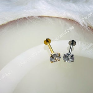 Cartilage Earrings Stud Clear Gem 16G Flat Disc Back Tragus Nose Helix Labret Piercing Screw On Medusa Dahlia Bites Rook Upper Lobe image 10