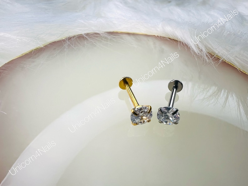 Cartilage Earrings Stud Clear Gem 16G Flat Disc Back Tragus Nose Helix Labret Piercing Screw On Medusa Dahlia Bites Rook Upper Lobe image 10