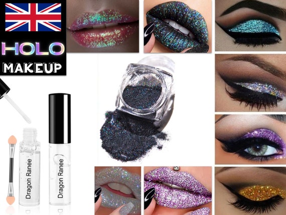 Holographic Glitter Eyeshadow Makeup Fix Gel Face Body Glue Unicorn Silver  Brush