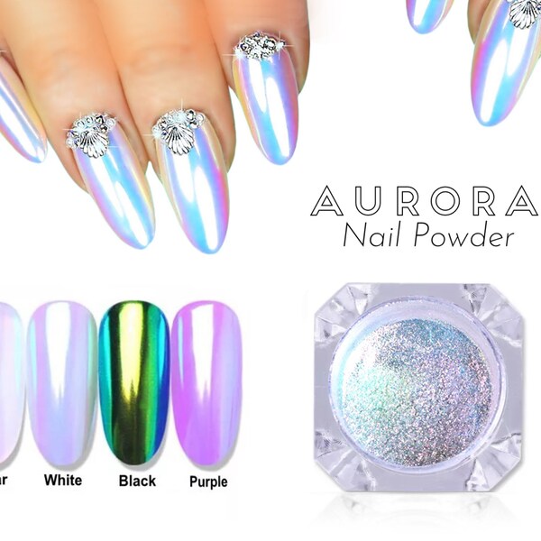 Ongles AB Unicorn Aurora Poudre de chrome cristal effet miroir Ongles arc-en-ciel de sirène, brillants brillants, poussière de verre scintillant, pas de paillettes Meilleure vente Royaume-Uni