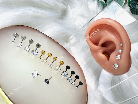 20G Cartilage Piercing Stud Push in Pin 6mm 8mm Bar Clear Gem Flat Disc Back Earrings Tragus Nose Helix Labret Medusa Bites Rook Lobe Conch Etsy Canada