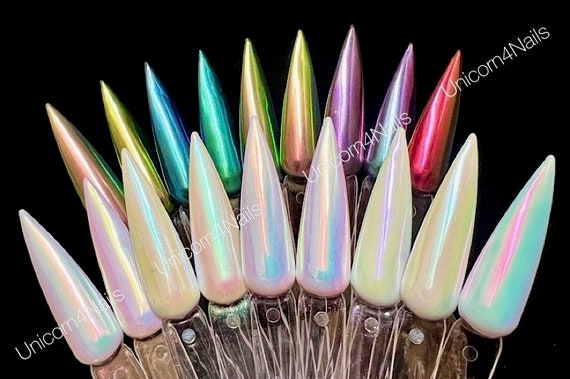 AB Unicorn Aurora Nail Chrome Powder Crystal Mirror Effect Rainbow Colors Mermaid Nails Shiny Sparkly Dust Glass Shimmer 9 Colours Pink Blue