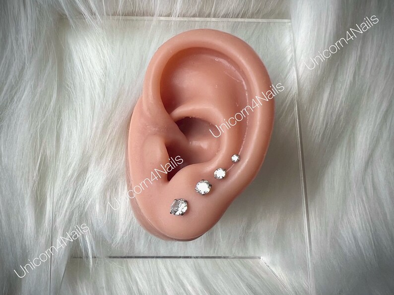 Cartilage Earrings Stud Clear Gem 16G Flat Disc Back Tragus Nose Helix Labret Piercing Screw On Medusa Dahlia Bites Rook Upper Lobe image 6