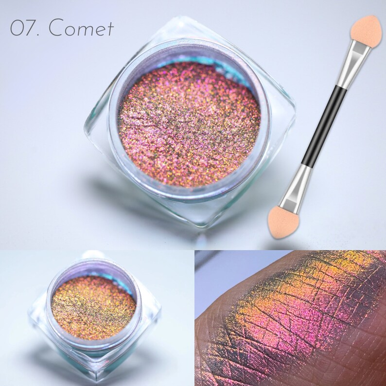 Aurora Multichrome Makeup Unicorn Pigment Eyeshadow Face Body Shimmer Rainbow Colour Shifting Chameleon Multi Chrome Loose Color Powder Eye image 9