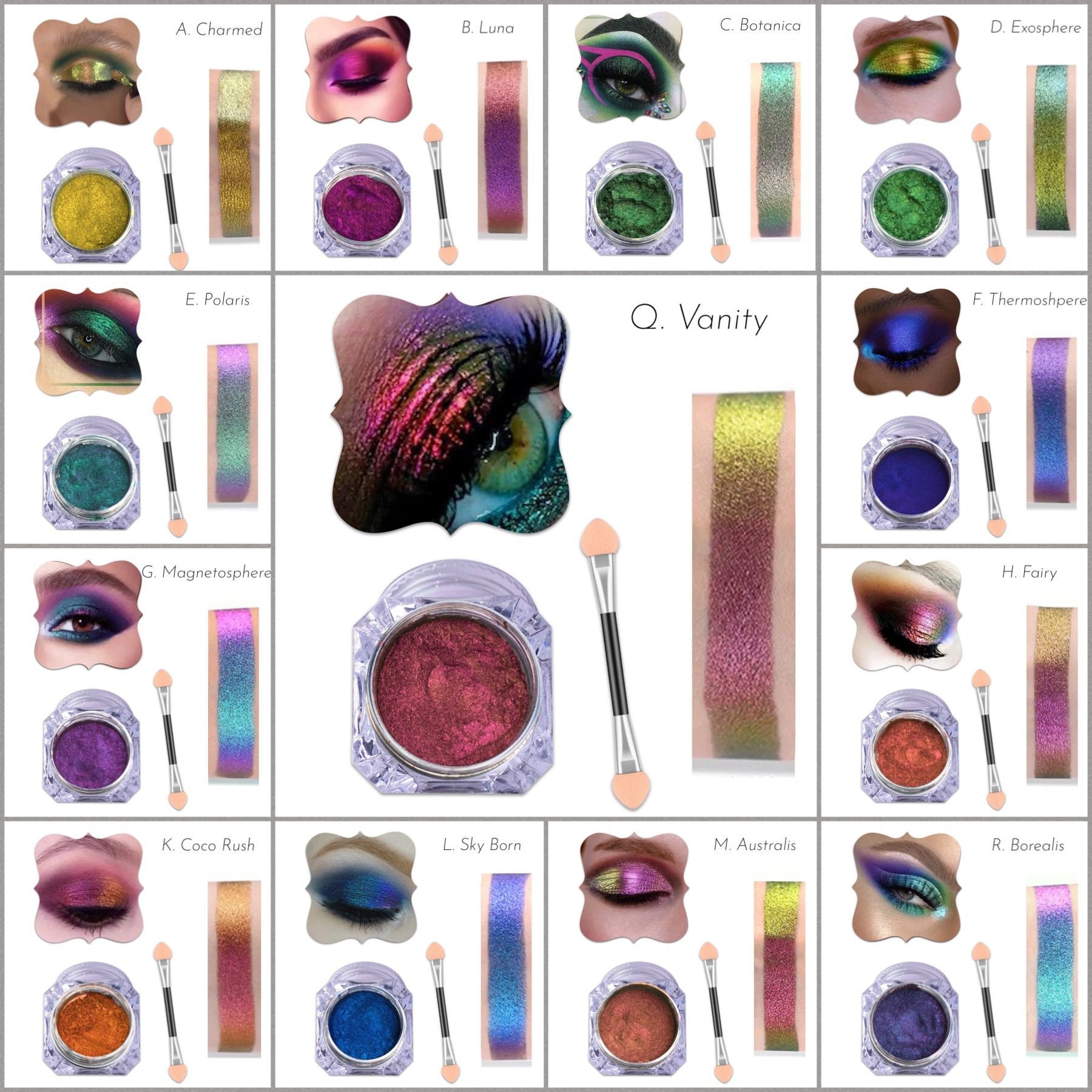 13 Colours SET Multichrome Chameleon Eyeshadow Face Body Makeup Shining  Pigment Mirror Colour Shifting Multi Duo Chrome Painting Powder 