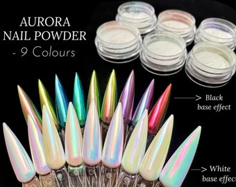 AB Unicorn Aurora Nail Chrome Powder Crystal Mirror Effect Rainbow Colors Mermaid Nails Shiny Sparkly Dust Glass Shimmer 9 Colours Pink Blue