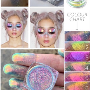 Aurora Multichrome Makeup Unicorn Pigment Eyeshadow Face Body Shimmer Rainbow Colour Shifting Chameleon Multi Chrome Loose Color Powder Eye image 2