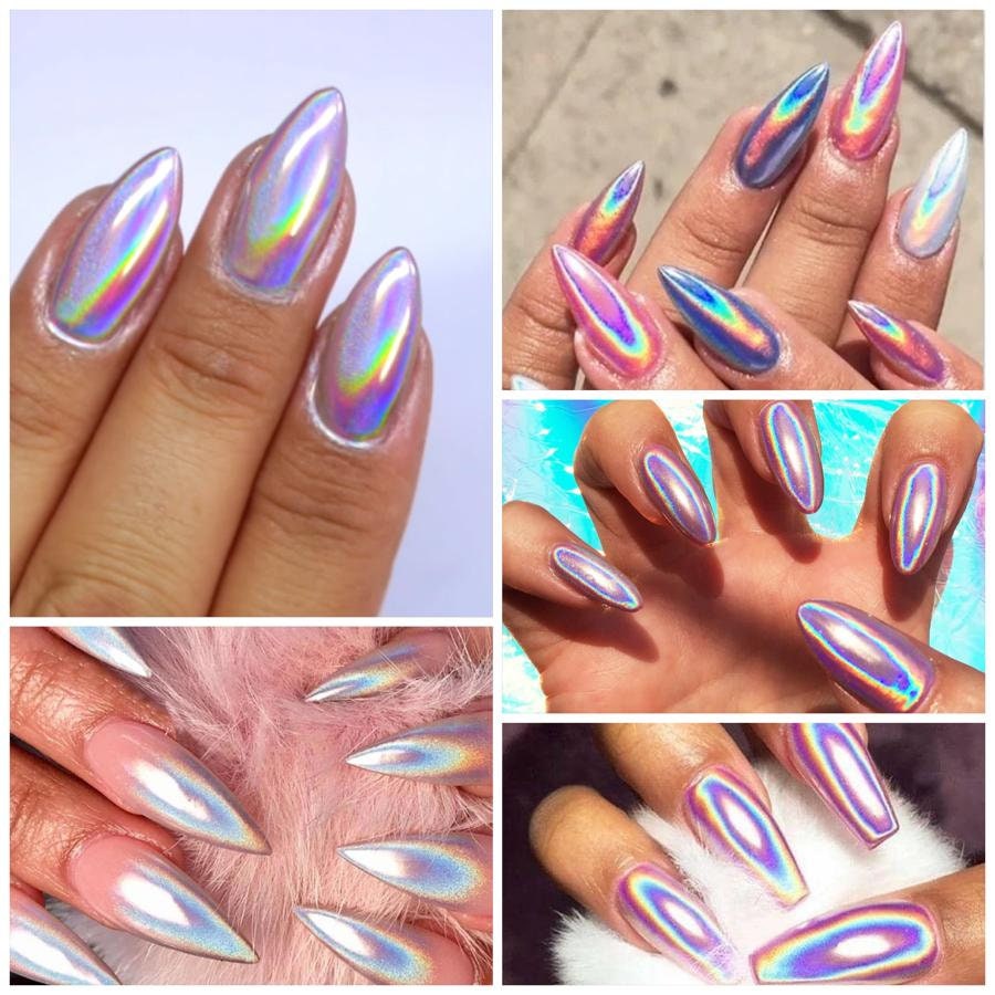 Unicorn Nail Mirror Holographic Chrome Powder Metallic Rainbow