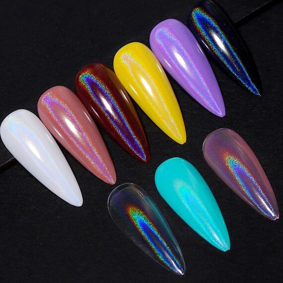 White Holographic Nail Chrome Powder Transparent Effect Clear