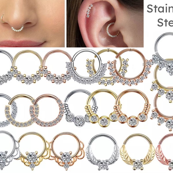 Cartilage Hoop Piercing Daith Septum Earring Nose Ring 8mm Tragus 20G Silver Gold Rose Gold Stainless Steel 20 Grams Spacing Crystal Zircon
