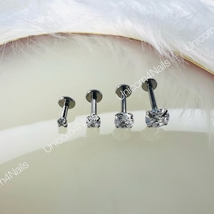 Cartilage Earrings Stud Clear Gem 16G Flat Disc Back Tragus Nose Helix Labret Piercing Screw On Medusa Dahlia Bites Rook Upper Lobe image 8