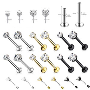 20G Cartilage Piercing Stud Push In Pin 6mm 8mm Bar Clear Gem Flat Disc Back Boucles d'oreilles Tragus Nez Helix Labret Medusa Bites Rook Lobe Conch image 6