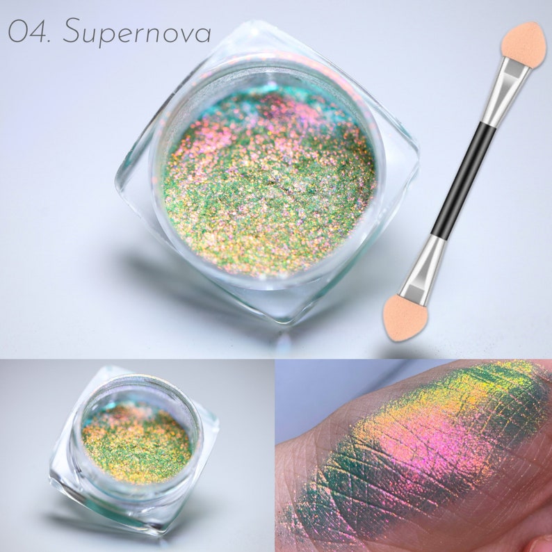 Aurora Multichrome Makeup Unicorn Pigment Eyeshadow Face Body Shimmer Rainbow Colour Shifting Chameleon Multi Chrome Loose Color Powder Eye image 6