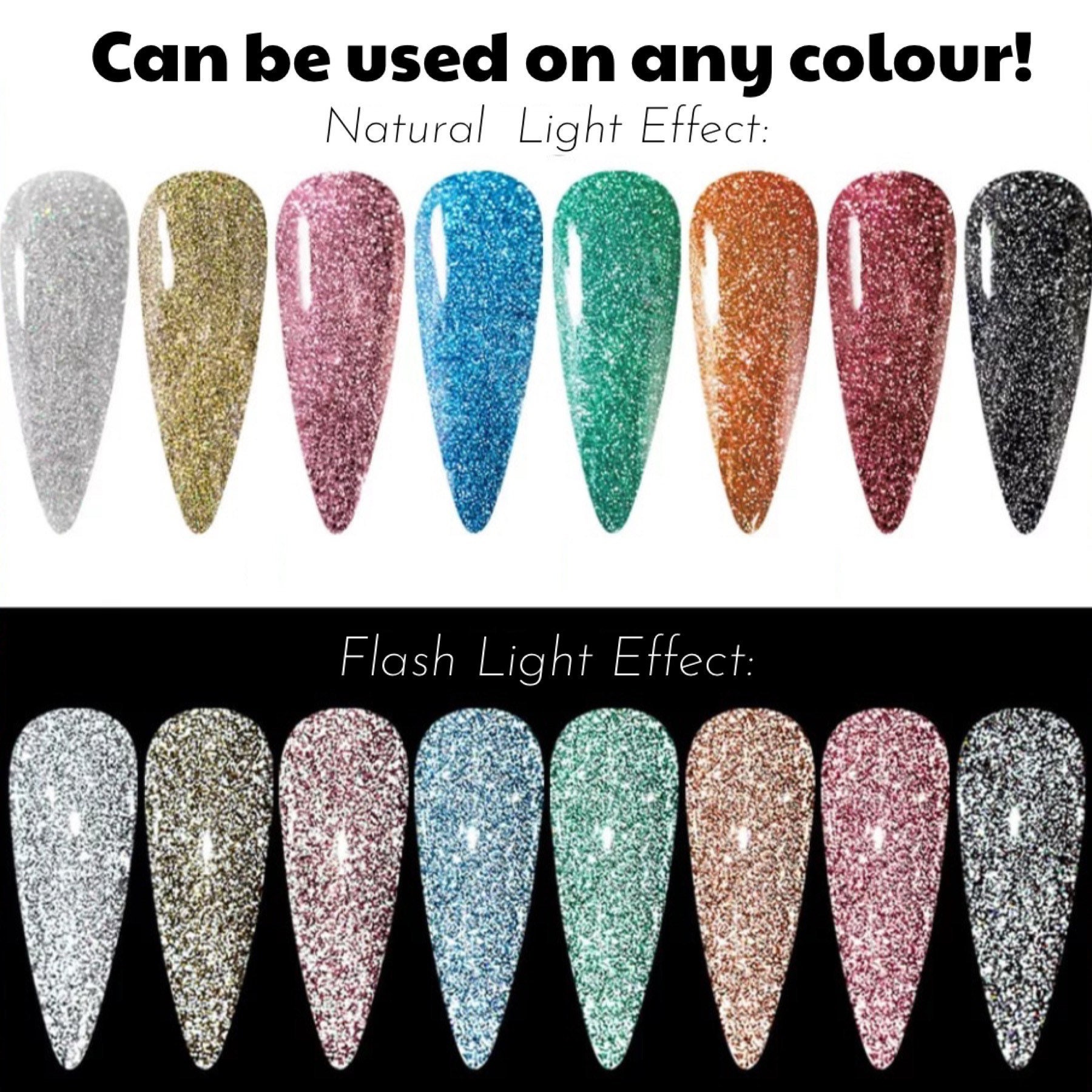 Reflective Nail Disco Glitter Powder for Gel Polish Varnish Flash