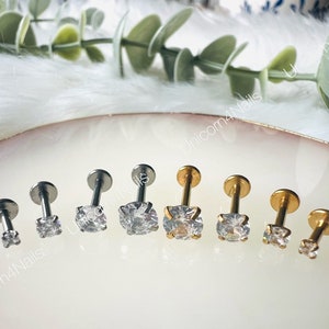 Cartilage Earrings Stud Clear Gem 16G Flat Disc Back Tragus Nose Helix Labret Piercing Screw On Medusa Dahlia Bites Rook Upper Lobe image 3
