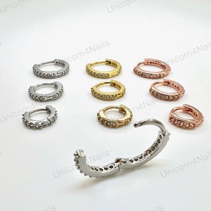 Orecchini a cerchio piercing 6 mm 8 mm 10 mm Taglie Chiusura a cerniera Cartilagine Lobo Naso 18G Argento Oro Oro rosa Acciaio inossidabile Huggie Cristallo