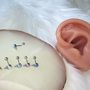 Cartilage Earrings Opal Gem 20G Stud 6mm Bar Rook Piercing Ball Flat Back Tragus Nose Helix Colourful Silver Gold Stainless Steel 316L Blue