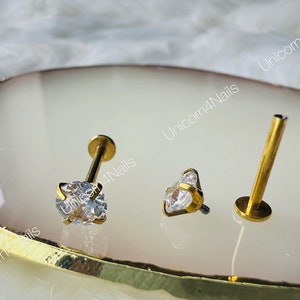 Cartilage Earrings Stud Clear Gem 16G Flat Disc Back Tragus Nose Helix Labret Piercing Screw On Medusa Dahlia Bites Rook Upper Lobe image 5