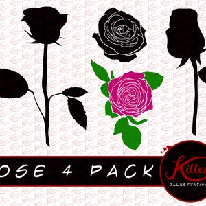 ROSE 4 PACK | Vector | Clip Art | Cut File| Instant Digital Download | Svg | Png | Pdf | Jpg | Eps | Dxf |