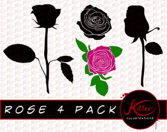 ROSE 4 PACK | Vector | Clip Art | Cut File| Instant Digital Download | Svg | Png | Pdf | Jpg | Eps | Dxf |