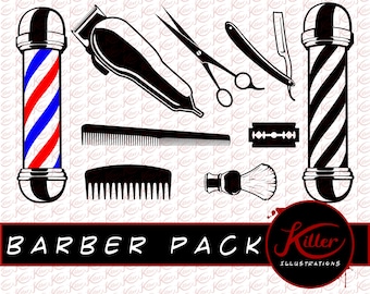 Barber Shop Vector - 9 Pack | Beard Clip Art | Cut File| Instant Digital Download | Svg | Png | Pdf | Jpg | Eps | Dxf |