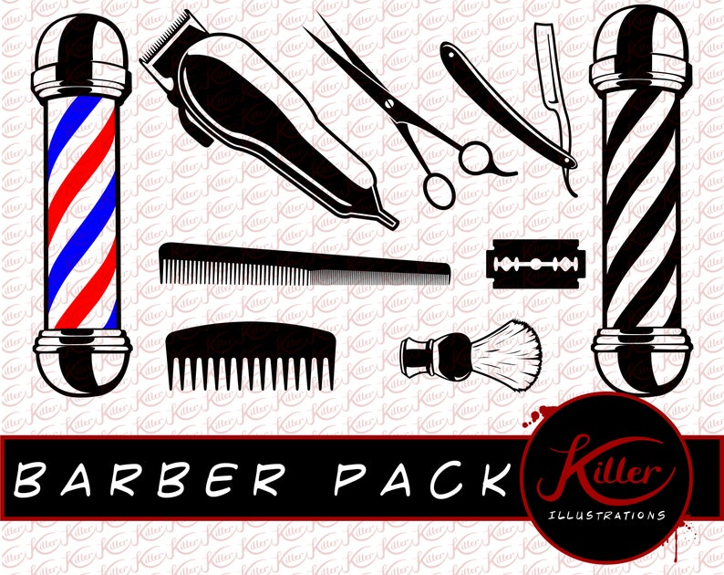 Barber Shop Vector 9 Pack Beard Clip Art Cut File Instant Digital Download Svg Png Pdf Jpg Eps Dxf image 1
