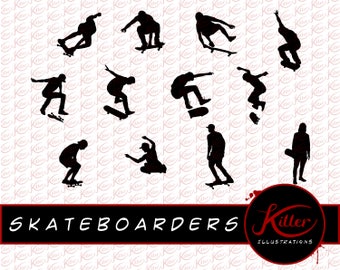 Skateboarders Vector - 12 Pack | Skateboarding Clip Art | Cut File| Instant Digital Download | Svg | Png | Pdf | Jpg | Eps | Dxf |