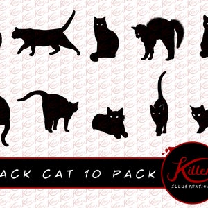 Black Cat - 10 Pack Vector | DIERLIJKE Clip Art | Bestand knippen | Instant Digitale Download | SVG | PNG | PDF | Jpg | EPS | DXF |
