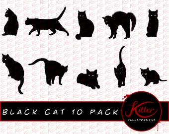 Black Cat - 10 Pack Vector | ANIMAL Clip Art | Cut File| Instant Digital Download | Svg | Png | Pdf | Jpg | Eps | Dxf |