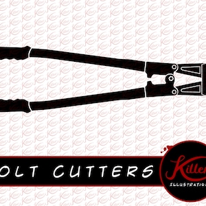 May include: Black bolt cutters with a white background. The image includes the text "Bolt Cutters" and "Killer Illustrations".