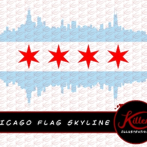 CHICAGO FLAG SKYLINE Vector | Clip Art | Cut File| Instant Digital Download | Svg | Png | Pdf | Jpg | Eps | Dxf |