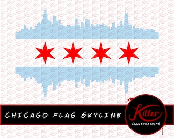 CHICAGO FLAG SKYLINE Vector - France Clip Art - France Fichier de coupe Téléchargement numérique instantané (en anglais seulement) Svg - France Png - France Pdf - France Jpg - France Eps - France Dxf - France