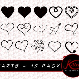 HEARTS - 15 PACK - Hand Drawn Vector | Crafting Clip Art | Cut File| Instant Digital Download | Svg | Png | Pdf | Jpg | Eps | Dxf |