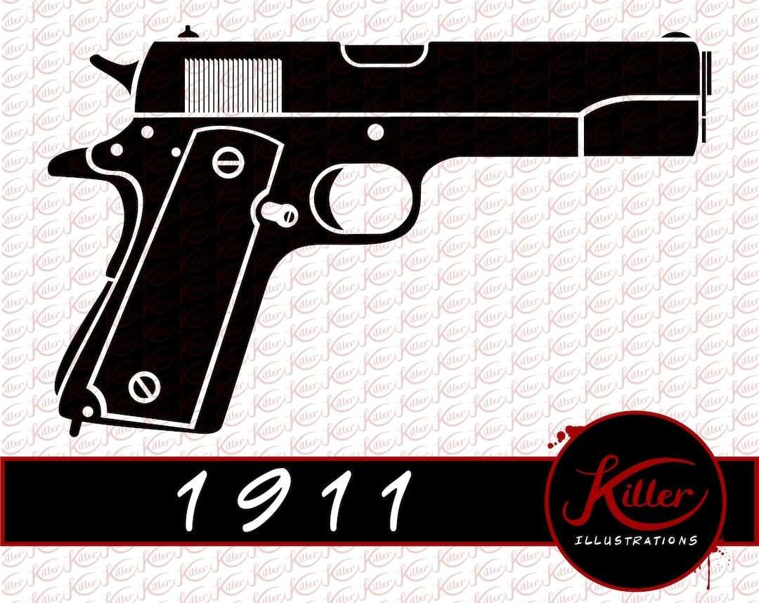 1911 Gun Vector Clip Art Firearm Cut File Instant Digital Download Svg