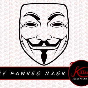 Guy Fawkes Mask Vector | Anon Clip Art | Hacker | Cut File| Instant Digital Download | Svg | Png | Pdf | Jpg | Eps | Dxf |