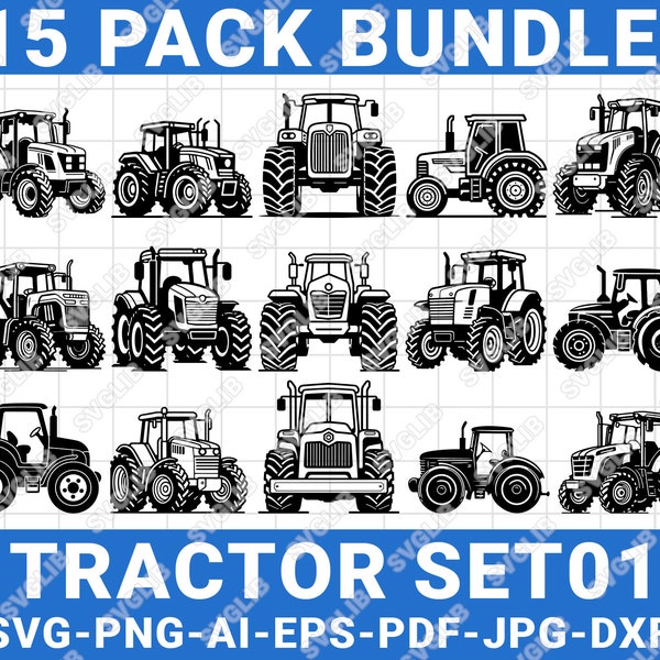 Tractor Set01 SVG Bundle, Tractor PNG Collection, Clipart, Detailed Tractor SVG Cut Files for Cricut, Tractor Svg, Tractor Logo,