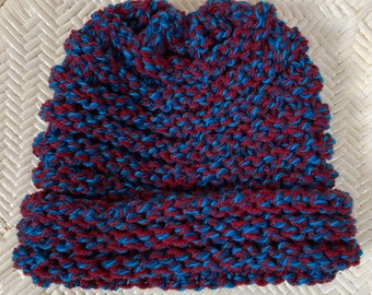 Bonnet grosse laine chinée bleu/rouge
