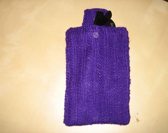 Etui à lunettes tricot violet, doublé lycra motif.