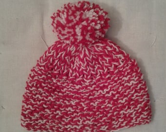 Red and white mottled baby wool bonnet
