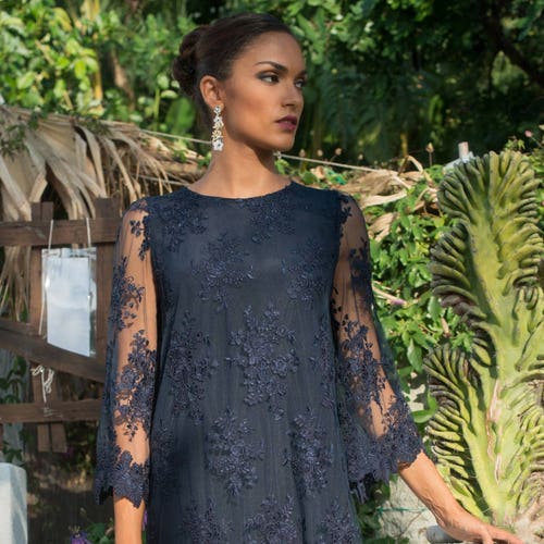 Stylish Blue Navy Dress With Floral 