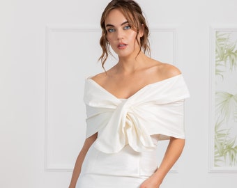 Silk bridal shrug for modest brides, elegant fall wedding bolero available in plus sizes