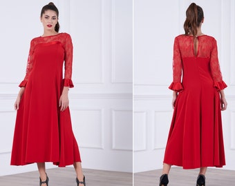 Wedding Guest Dress, Mother Of The Groom Dress, Formal Dress, Red Dress For Women, Groom's Mother Dress, Mother In Law Dress, Elegant Dress