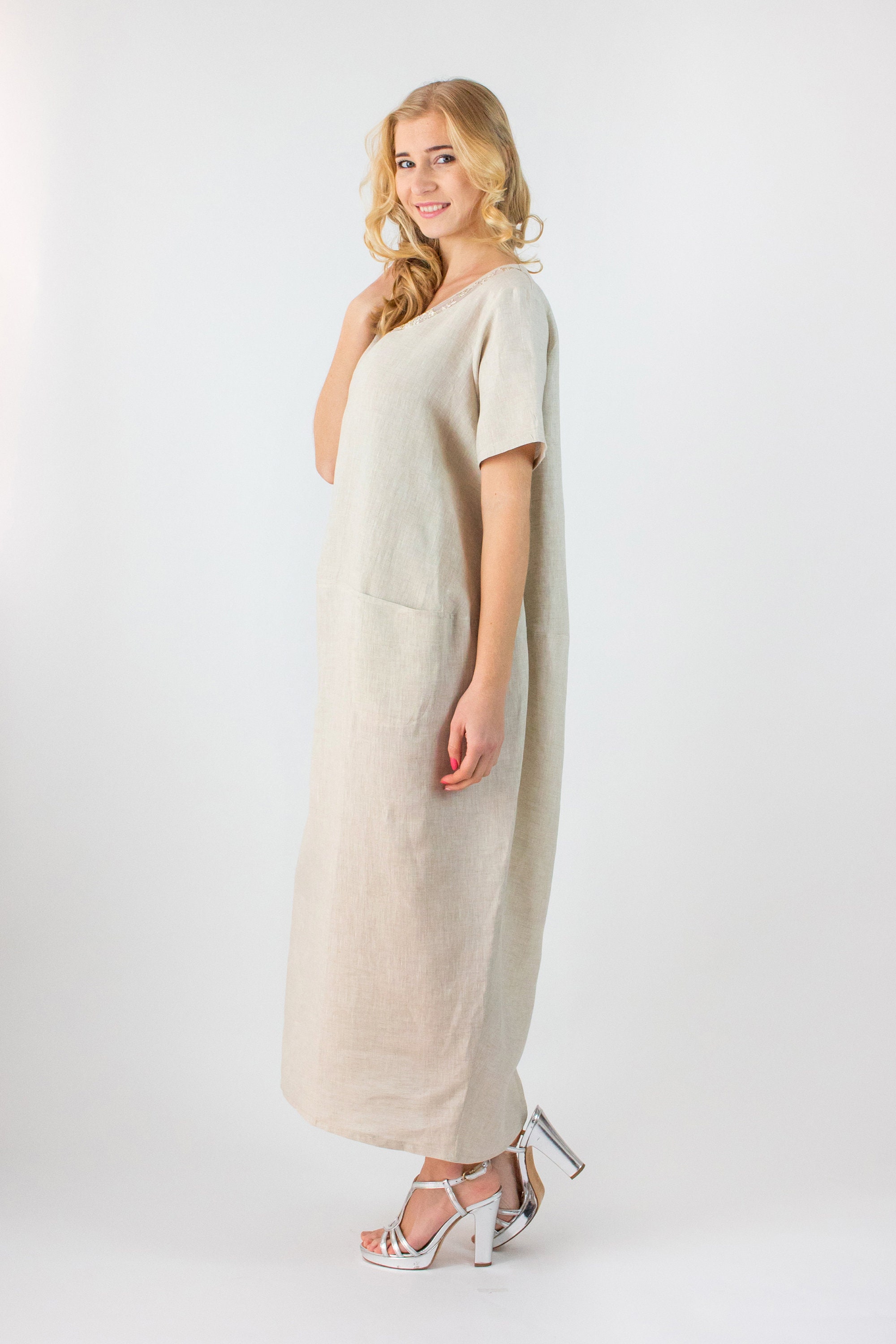 Italian Linen Maxi Dress Plus Size Kaftan Dress Maternity | Etsy